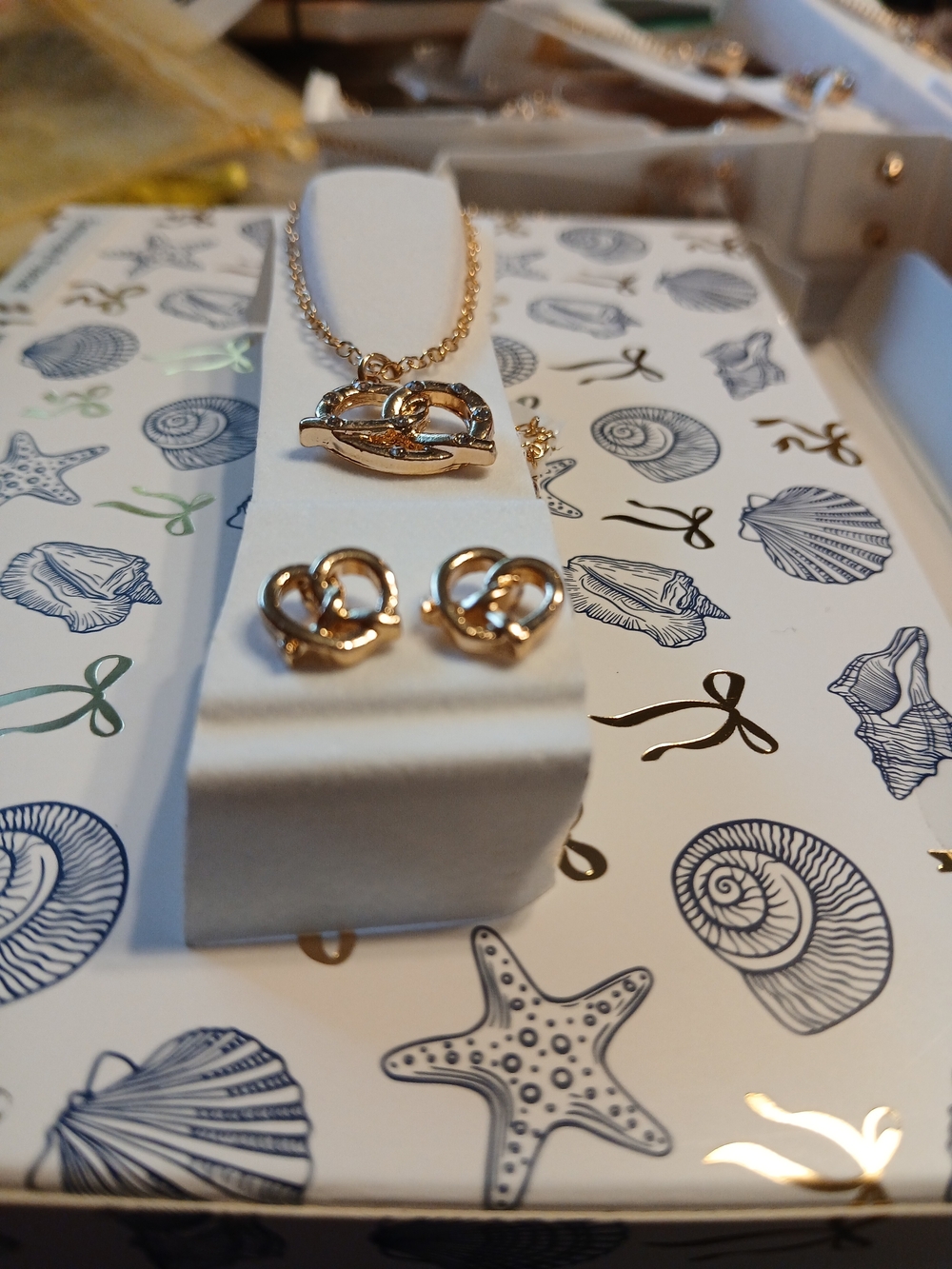 Rampage Gold-Tone Knotted Pretzel Necklace and Stud Earring Set - Picture 5 of 5